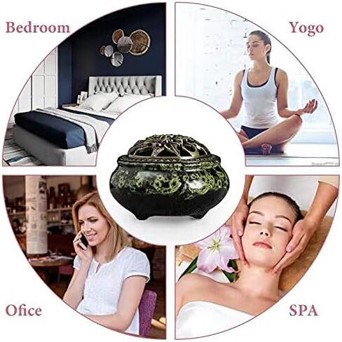 Ceramic Incense Burner with Lid, Bowl Burner， Cone Incense Burner, Ceramic Censer Suitable for Incense/Cone/Coil/Sticks, There are 30 Incense Cones+ Metal Incense Holder+Fireproof Cotton Inside. in Saudi Arabia