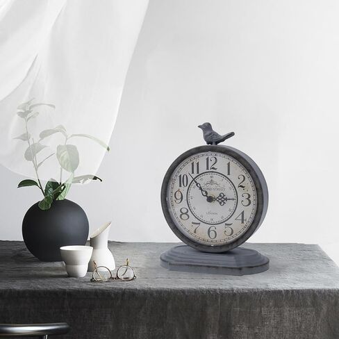 HZDHCLH Vintage Table Clock with Bird,Retro Mantel Clock Battery Operated,Metal Clock for Living Room Shelf Desk Table Fireplace Decor (Green) in Kuwait