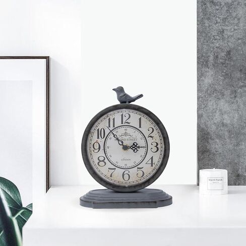 HZDHCLH Vintage Table Clock with Bird,Retro Mantel Clock Battery Operated,Metal Clock for Living Room Shelf Desk Table Fireplace Decor (Green) in Kuwait