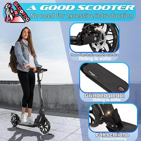 Commuter Adult Scooter 300 lbs Capacity, Big Wheels Scooters, Sport Folding Kick Scooter for Kids 10 Years and up, 4 Adjustable Levels, Bearing ABEC 9, 15 lbs in Saudi Arabia