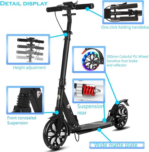 Commuter Adult Scooter 300 lbs Capacity, Big Wheels Scooters, Sport Folding Kick Scooter for Kids 10 Years and up, 4 Adjustable Levels, Bearing ABEC 9, 15 lbs in Saudi Arabia