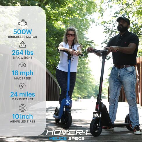 Hover-1 Helios Electric Folding Scooter, 18 MPH Top Speed, 24 Mile Range, 500 Watts Max Power, 10" Pneumatic Tires, Rear Disc Brakes, and Dual Front Suspension in Saudi Arabia