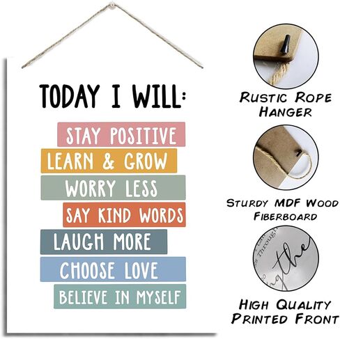 Stay Positive Sign, Decorative Hanging Wood Plaque for Wall, Mental Health Decor, Positive Home Decor, Inspirational Wood Sign, Positive Thinking Decoration for Home Office, Encouragement Gift in Saudi Arabia