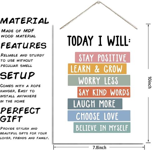 Stay Positive Sign, Decorative Hanging Wood Plaque for Wall, Mental Health Decor, Positive Home Decor, Inspirational Wood Sign, Positive Thinking Decoration for Home Office, Encouragement Gift in Saudi Arabia