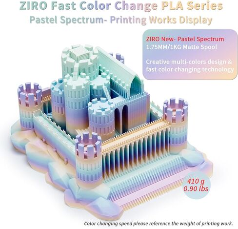 ZIRO PLA Filament 1.75 مم، خيوط طابعة ثلاثية الأبعاد متعددة الألوان غير لامعة، تغيير متدرج اللون PLA، تغيير سريع للون حسب الطول، يناسب معظم طابعات FDM، دقة الأبعاد +/-0.03 مم، طيف باستيل 1 كجم in Kuwait