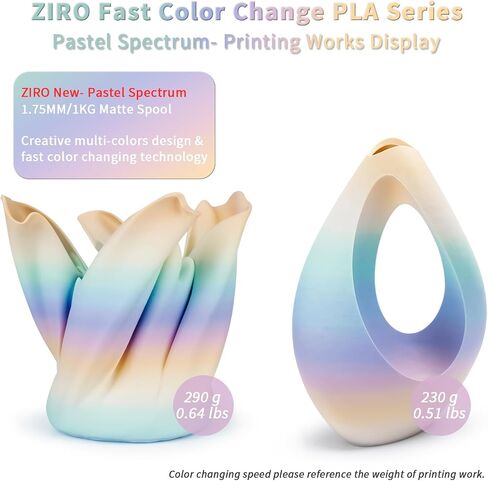 ZIRO PLA Filament 1.75 مم، خيوط طابعة ثلاثية الأبعاد متعددة الألوان غير لامعة، تغيير متدرج اللون PLA، تغيير سريع للون حسب الطول، يناسب معظم طابعات FDM، دقة الأبعاد +/-0.03 مم، طيف باستيل 1 كجم in Kuwait