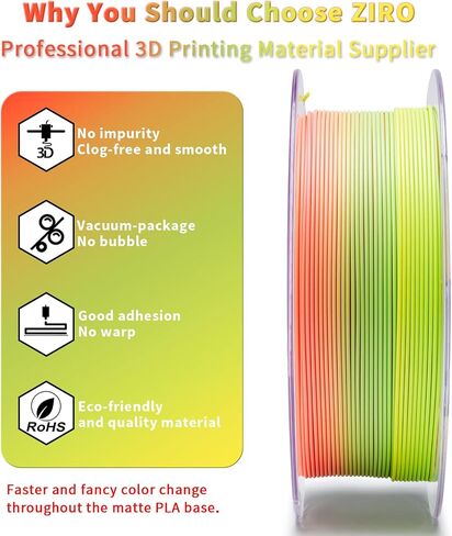 ZIRO PLA Filament 1.75 مم، خيوط طابعة ثلاثية الأبعاد متعددة الألوان غير لامعة، تغيير متدرج اللون PLA، تغيير سريع للون حسب الطول، يناسب معظم طابعات FDM، دقة الأبعاد +/-0.03 مم، طيف باستيل 1 كجم in Kuwait