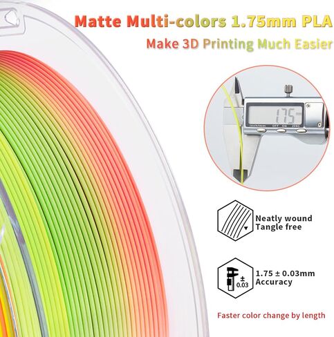 ZIRO PLA Filament 1.75 مم، خيوط طابعة ثلاثية الأبعاد متعددة الألوان غير لامعة، تغيير متدرج اللون PLA، تغيير سريع للون حسب الطول، يناسب معظم طابعات FDM، دقة الأبعاد +/-0.03 مم، طيف باستيل 1 كجم in Kuwait