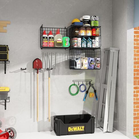 X-cosrack Wall Mounted Garage Shelving with Wire Basket, Heavy Duty Garage Wall Mounted Shelving with Dividers, Wire Shelving Basket Tool Organizer for Home Garden Garage Organization and Storage in Kuwait