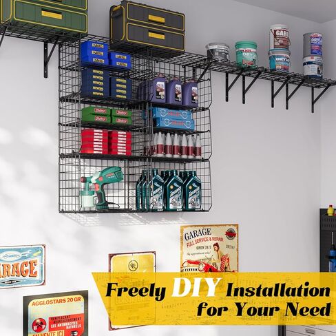 X-cosrack Wall Mounted Garage Shelving with Wire Basket, Heavy Duty Garage Wall Mounted Shelving with Dividers, Wire Shelving Basket Tool Organizer for Home Garden Garage Organization and Storage in Kuwait