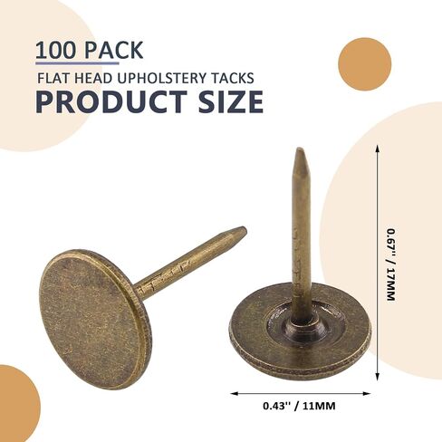 100 PCS Flat Thumb Tacks, 11mm x 17mm Brown Push Pins, Metal Upholstery Tacks, Upholstery Nails for Furniture, Maps, Photos in Saudi Arabia