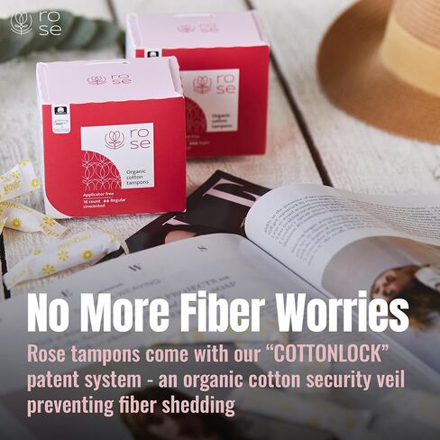 Rose Organic Tampons - Regular, Non Applicator, 100% Organic Cotton core and Security Veil, Unscented - 18 Count (Pack of 1) in Saudi Arabia