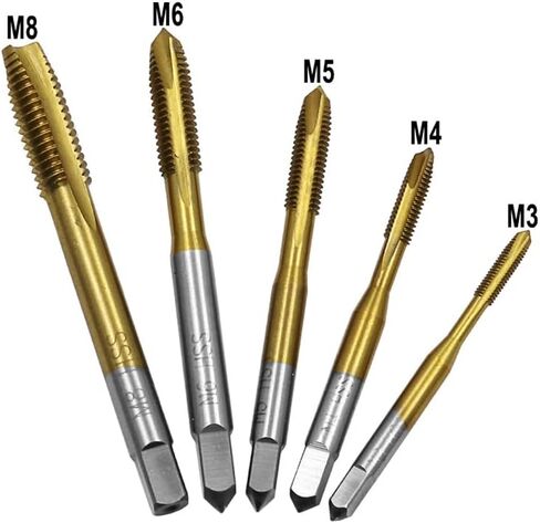حنفية لولبية بنقطة توصيل حلزونية، 5 قطع براغي مترية مطلية بالتيتانيوم، براغي آلة التنصت لقم M3 M4 M5 M6 M8 أدوات الخيوط in Kuwait