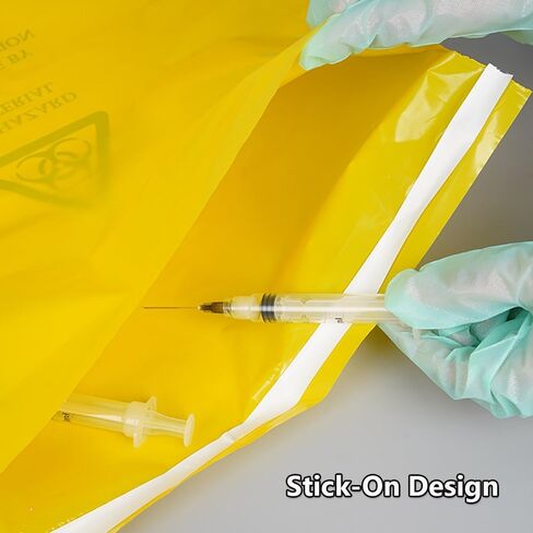 أكياس نفايات بيولوجية للاستعمال مرة واحدة - حقيبة أمان قابلة للالتصاق، قابلة للتعقيم، مقاومة للثقب، 45 ميركون، 12 بوصة × 17 بوصة، 100 قطعة in Kuwait