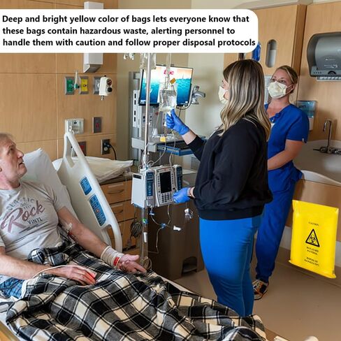 أكياس نفايات بيولوجية للاستعمال مرة واحدة - حقيبة أمان قابلة للالتصاق، قابلة للتعقيم، مقاومة للثقب، 45 ميركون، 12 بوصة × 17 بوصة، 100 قطعة in Kuwait