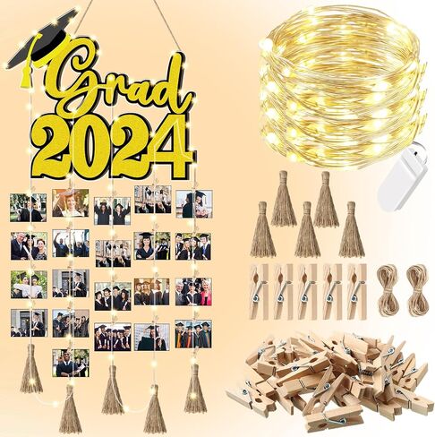 Yousoontic التخرج عرض الصور المعلقة 2024 هدايا التخرج لها أو له إطار صورة صديق التخرج للوحة الذاكرة الحزبية مع 30 مقطع سلسلة ضوء لحفلة التخرج في المدرسة الثانوية in Saudi Arabia