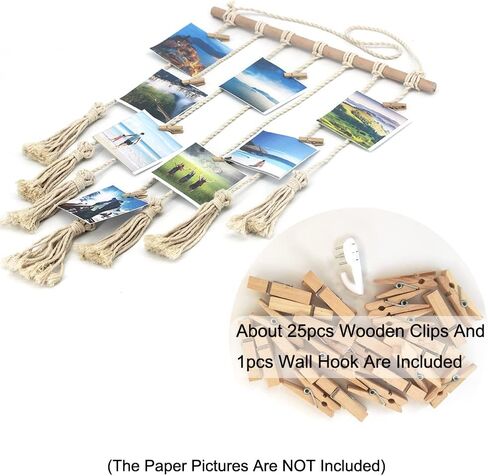 Macrame Wall Hanging Photo Display Boho Decor Wall Tapestry Picture Organizer (Off White) in Kuwait