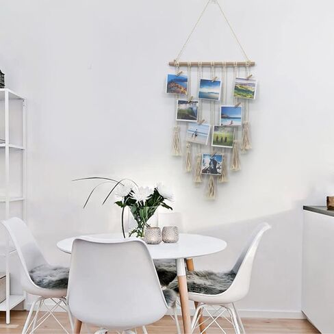 Macrame Wall Hanging Photo Display Boho Decor Wall Tapestry Picture Organizer (Off White) in Kuwait