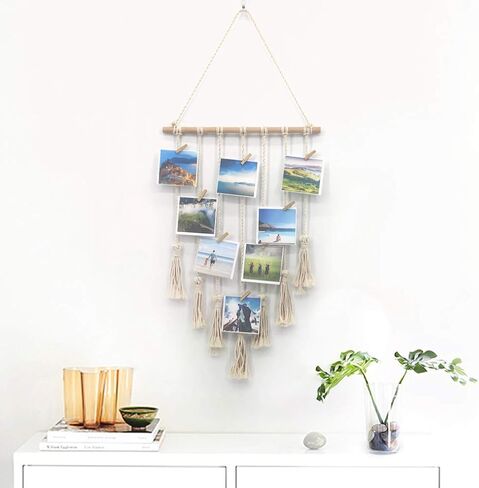 Macrame Wall Hanging Photo Display Boho Decor Wall Tapestry Picture Organizer (Off White) in Kuwait
