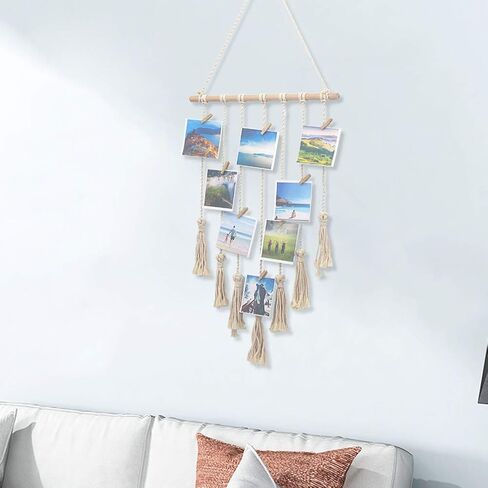 Macrame Wall Hanging Photo Display Boho Decor Wall Tapestry Picture Organizer (Off White) in Kuwait