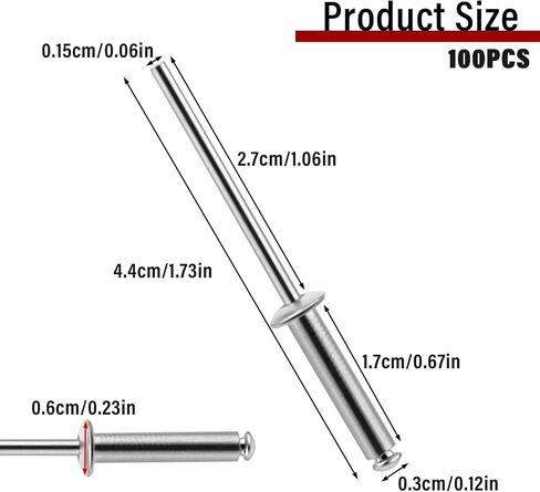 100 PCS Blind Rivets Stainless Steel Blind Rivets 1/8" x 5/8" Blind Rivets Aluminum Pop Rivets Dome Head Pop Rivets Assortment Kit Open End Blind Rivets Installing Metal Rivets Accessories in Saudi Arabia