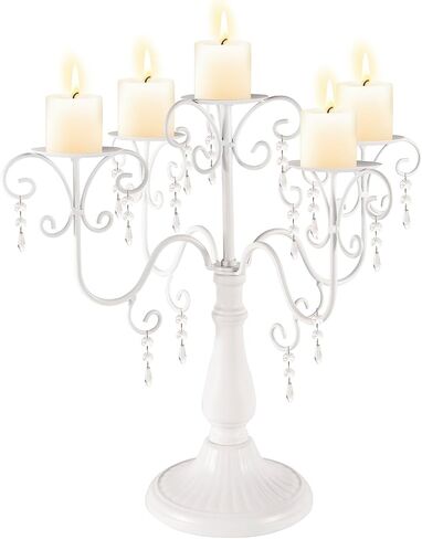 15.3in Gold Candelabra Centerpieces for Tables, 5 Arm Crystal Candelabra for Pillar Candles, Metal Candelabra Candle Holders for Wedding Centerpiece Decor Party Event Reception Decoration in Saudi Arabia