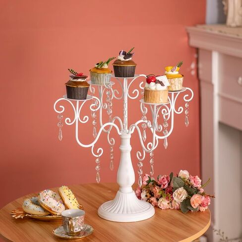 15.3in Gold Candelabra Centerpieces for Tables, 5 Arm Crystal Candelabra for Pillar Candles, Metal Candelabra Candle Holders for Wedding Centerpiece Decor Party Event Reception Decoration in Saudi Arabia