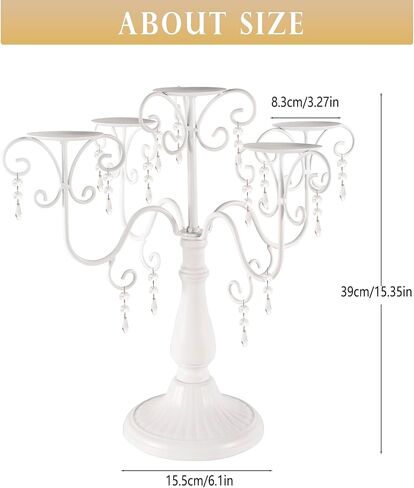 15.3in Gold Candelabra Centerpieces for Tables, 5 Arm Crystal Candelabra for Pillar Candles, Metal Candelabra Candle Holders for Wedding Centerpiece Decor Party Event Reception Decoration in Saudi Arabia