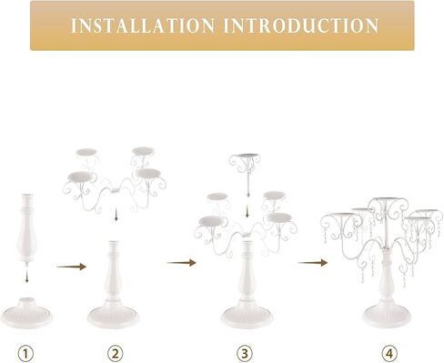 15.3in Gold Candelabra Centerpieces for Tables, 5 Arm Crystal Candelabra for Pillar Candles, Metal Candelabra Candle Holders for Wedding Centerpiece Decor Party Event Reception Decoration in Saudi Arabia
