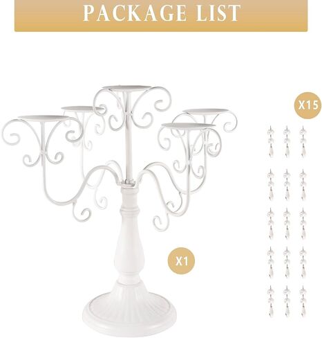 15.3in Gold Candelabra Centerpieces for Tables, 5 Arm Crystal Candelabra for Pillar Candles, Metal Candelabra Candle Holders for Wedding Centerpiece Decor Party Event Reception Decoration in Saudi Arabia