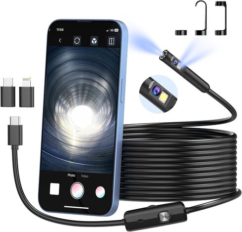 Endoscope Camera with Light, 1920P Borescope with 8+1 Adjustable LED Lights, 11.5/16.4 FT Semi-Rigid Cable Snake Camera, IP67 Inspection Camera for Android and iOS Smartphone, Tablet (11.5 FT) in Saudi Arabia