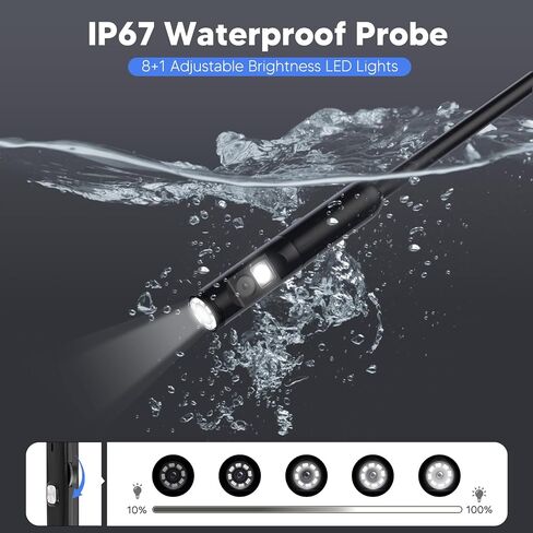Endoscope Camera with Light, 1920P Borescope with 8+1 Adjustable LED Lights, 11.5/16.4 FT Semi-Rigid Cable Snake Camera, IP67 Inspection Camera for Android and iOS Smartphone, Tablet (11.5 FT) in Saudi Arabia