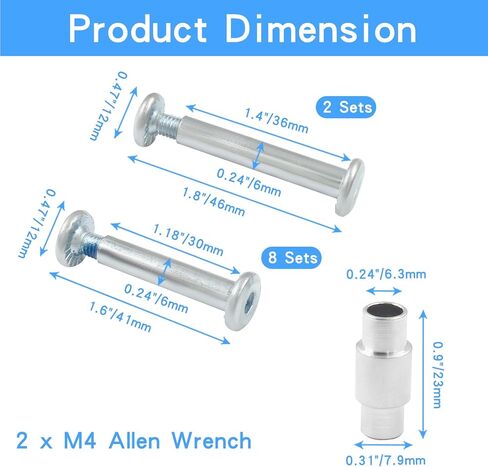 Luomorgo 20 قطعة/1 مجموعة برغي فاصل محور عجلة التزلج المضمنة، 6 مم/15/64 بوصة OD محاور مقبس سداسي للتزلج الأسطواني مع مفتاح ربط M4 Allen in Kuwait