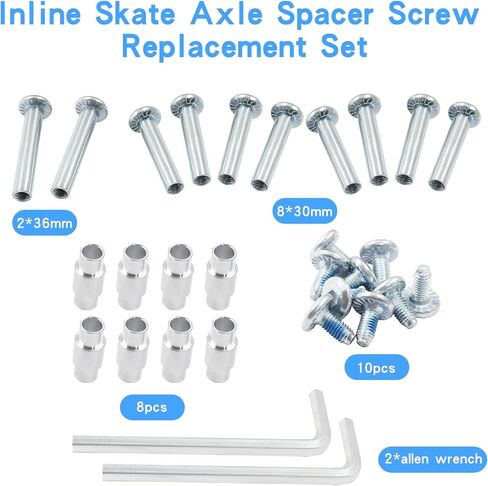 Luomorgo 20 قطعة/1 مجموعة برغي فاصل محور عجلة التزلج المضمنة، 6 مم/15/64 بوصة OD محاور مقبس سداسي للتزلج الأسطواني مع مفتاح ربط M4 Allen in Kuwait