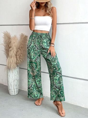Palazzo Pants for Women 2024 High Waisted Boho Casual Loose Summer Wide Leg Pants in Saudi Arabia