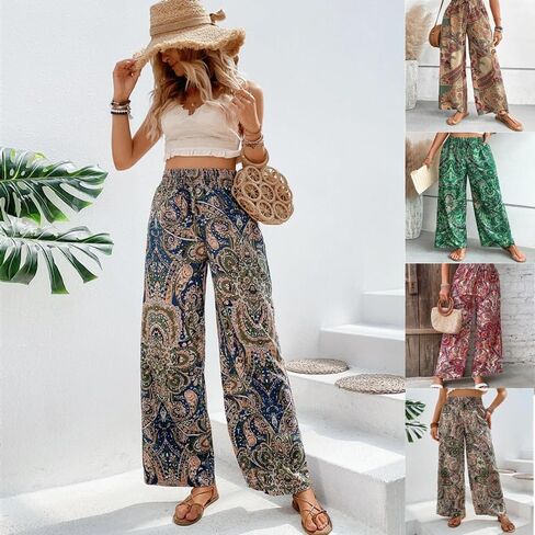 Palazzo Pants for Women 2024 High Waisted Boho Casual Loose Summer Wide Leg Pants in Saudi Arabia