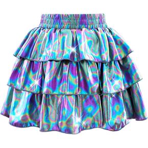 DAXIANG Girls Metallic Skirt with Shorts 3-Layer Sparkle Ruffle Skirt for Girls Party Dance Birthday 4-13Y