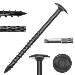 #14×4 Inch Outdoor Wood Screws, 100pcs T30 Star Drive Deck Screws Timber Screws, Lag Screws, Fence Screws, Rust Resistant Black Ceramic Coating, Torx Bit Included