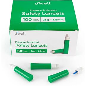 Disposable Safety Lancets for Diabetes Testing – 26G x 1.8mm, Preloaded Sterile Lancet Needles – Compact Keto & Diabetic Lancets with a Twist-Off Lid for Easy Blood Testing Anywhere by OWELL, 100 Ct.