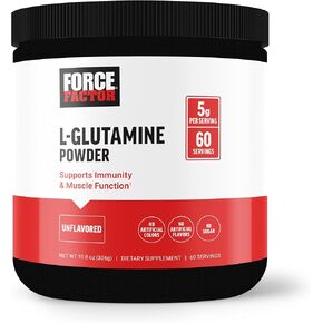 FORCE FACTOR L-Glutamine Powder for Post Workout Recovery, Muscle Recovery, Healthy Muscle Function, and Immunity, 5000mg/5g Glutamine Supplement, Vegan, Non-GMO, 60 Servings