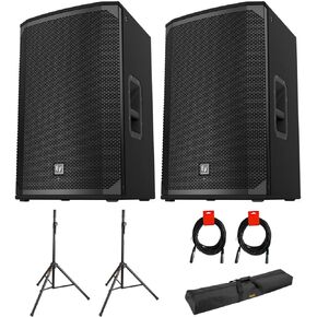 مجموعة مكبرات الصوت Electro-Voice EKX-15P مقاس 15 بوصة ذات النطاق الكامل بقدرة 1500 واط (زوج) مع حامل مكبر صوت فولاذي Auray SS-47S-PB مع حقيبة حمل وكابلات 2X XLR-XLR in Kuwait