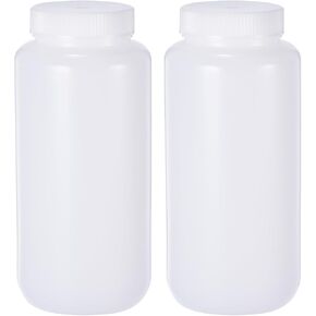 PATIKIL 5 Pcs 1000ml Reagent Bottles, PE Wide Mouth Round Graduated Bottles with Screw Cap for Lab Water Reagent Liquids Solid Sample Storage Seal, Transparent White