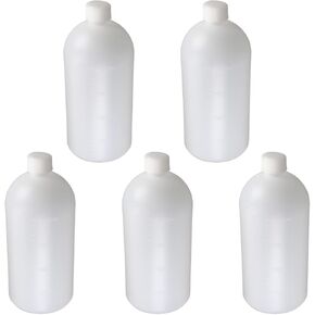 Othmro 5Pcs 1000ml/33.82oz PE Bottles, Lab Cylindrical Chemical Reagent Bottle, Small Mouth Laboratory Reagent Bottle, Sample Sealing Liquid Storage Container for Food Store White Translucent
