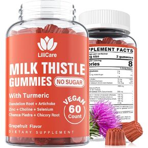 1Pack Liver Cleanse Detox & Repair Gummies -1500mg Milk Thistle Supplement with 80% Silymarin, 10-IN1 Supports Health Liver - Turmeric, Artichoke, Dandelion Root, Choline, Chanca Piedra, Sugar Free