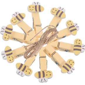 Bumble Bee Design Clothespins - Set of 10 - Adorable Yellow Bee Themed Wooden Clips for Home Decor Photo Display Stocking Stuffers Miniature Decor Honey Bee Food Decor