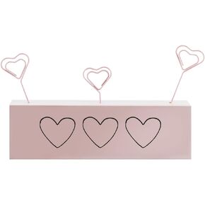 Rae Dunn Photo Holder Picture Display - Multiple Picture Holder for Desk, Table, Cubicle Shelf, Windowsill, Mantle - Cute Heart Shaped Wire Clips in a Decorative Wooden Block Stand - Smile Black