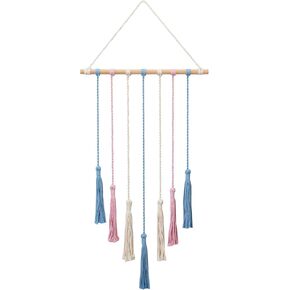 Macrame Wall Hanging Boho Hanging Photo Display with Remote Light 20 Clips， Christmas Birthday Gifts for Teen Girls, Trendy Stuff, Macro Photo Frame for Living Room, Dining Room, Home Decor (COLOURED)