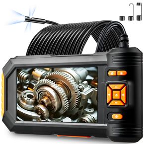 Triple Lens Borescope Camera with Light - 5" IPS Endoscope Inspection Camera,32FT Semi-Rigid Cable,1080P HD Snake Sewer Camera with 8 Adjustable LED Lights,Gadgets for Men