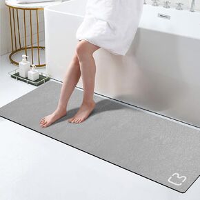 Diatomaceous Earth Bath Mat Rugs 23.6 x 15.7 inch, Quick Dry Super Absorbent Non Slip Rubber BottomThin Bathroom Mat Fit Under Door, Floor Rugs in Front of Bathtub,Shower Room,Sink, Beige