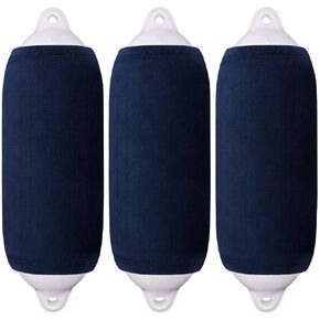 XMK 10" x 26" Boat Fender Covers, Marine Boat Bumper Covers Sleeves for Twin Eye & Center Rope Tube Style Fenders, Durable Polyester, Navy Blue, 3-Pack